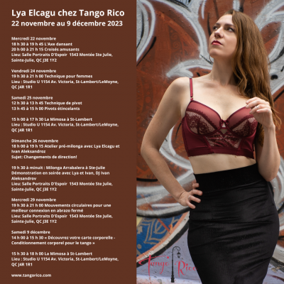 Lya Elcagu chez Tango Rico du 22 novembre au 9 décembre